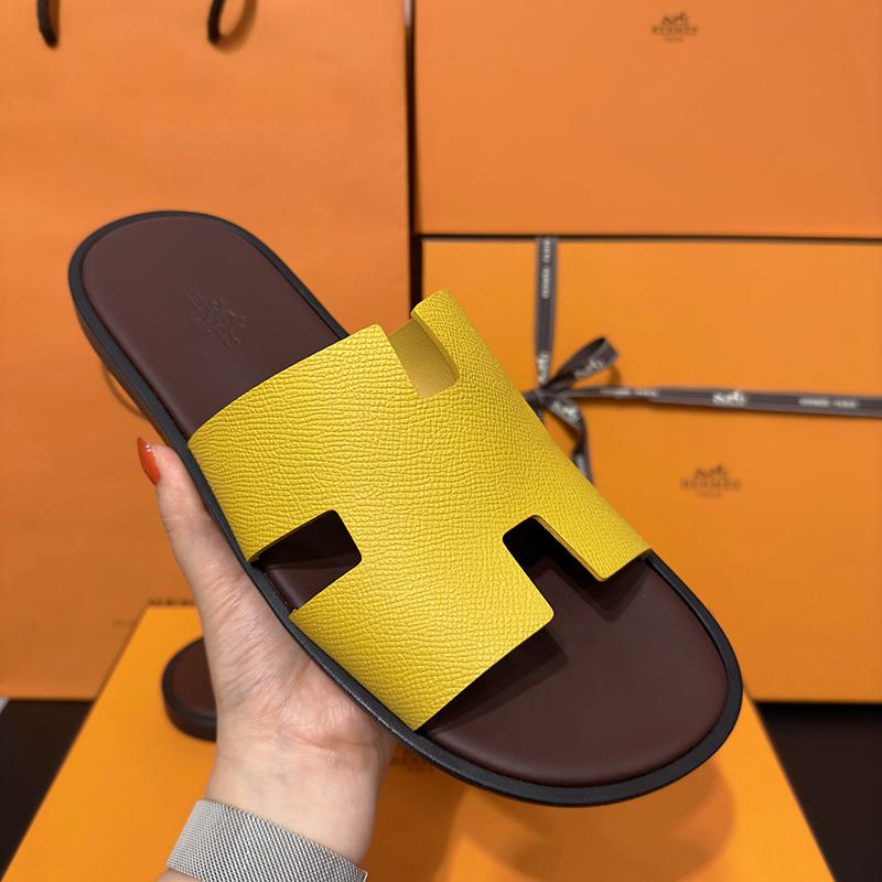 HERMES Izmir Epsom Calfskin Two-Tone Yellow Brown Sandals
