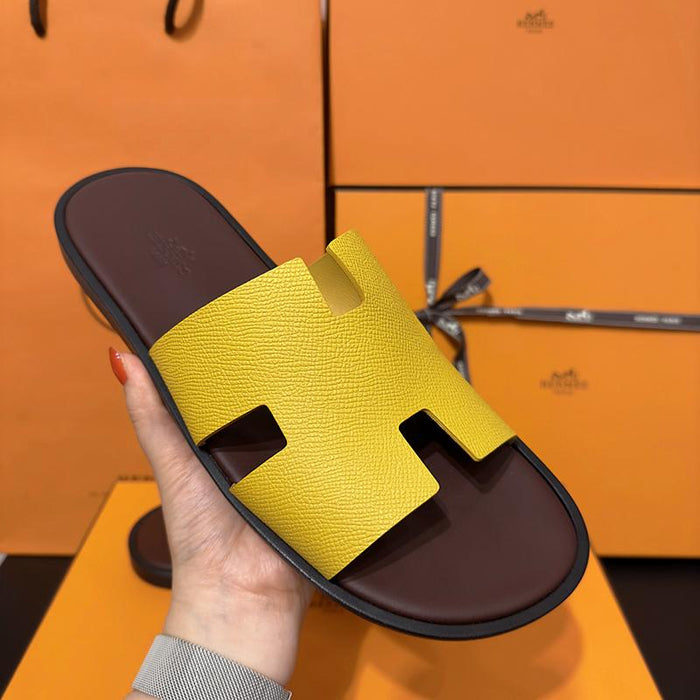 HERMES Izmir Epsom Calfskin Two-Tone Yellow Brown Sandals