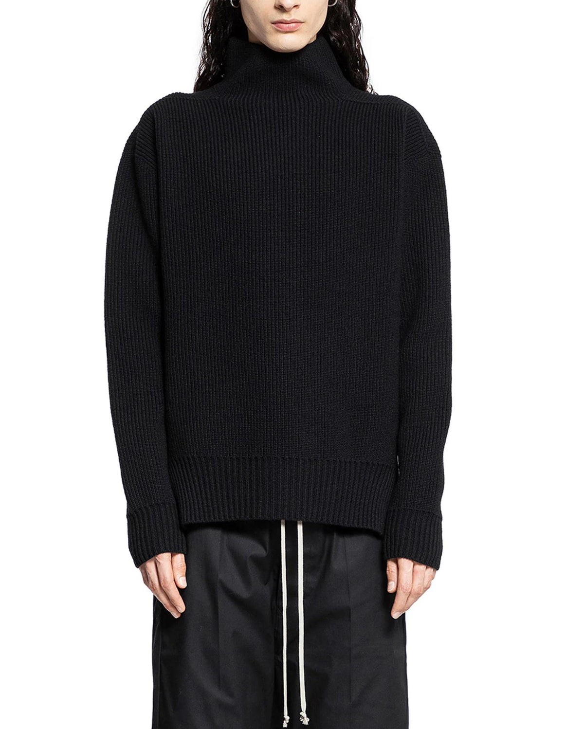 Rick Owens Fisherman Tabard Heavy Wool Turtleneck Sweater Black RU02D6648 KWV 09