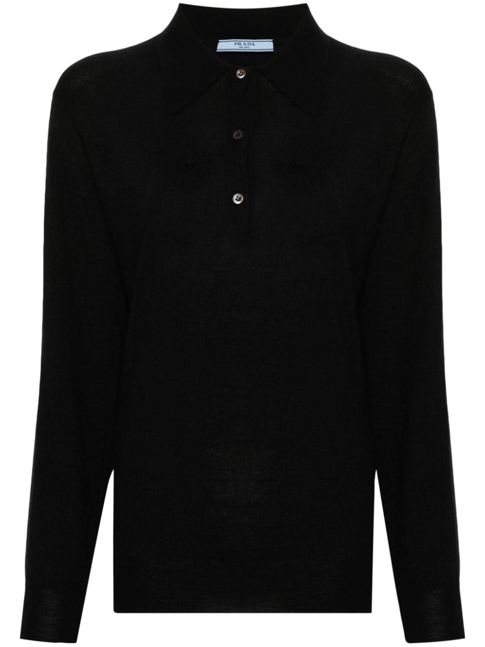 PRADA Long Sleeve Polo Shirt Black Cotton Women