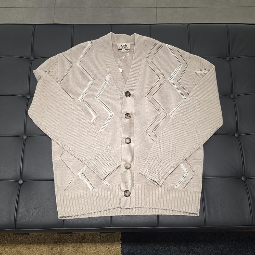 HERMES Mens Joa Et Azure Button Cardigan Taupe Natural Beige Knit