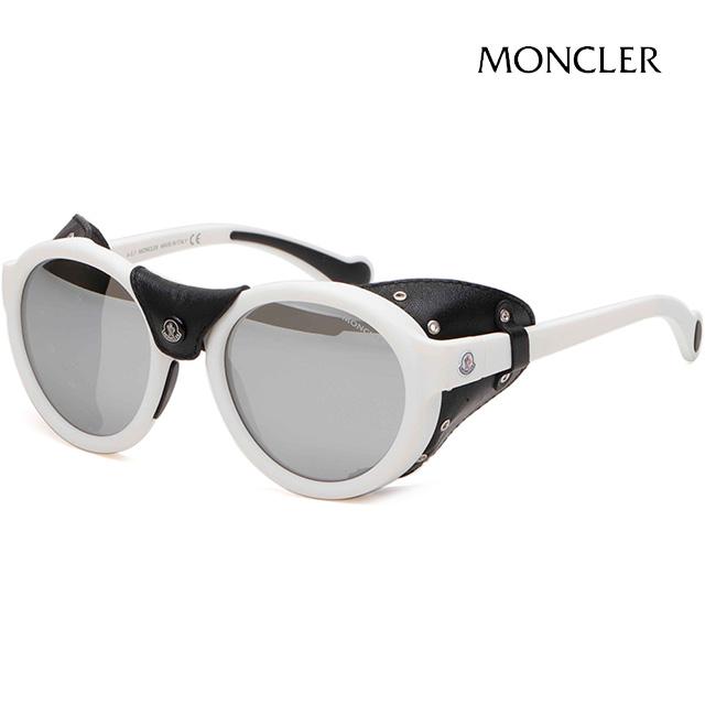 Moncler Leather-Trim White Horn-Rim Sunglasses