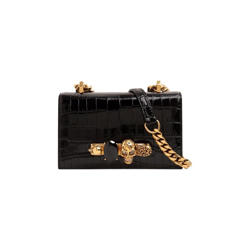 Alexander Mcqueen Jewel Mini Satchel Shoulder Bag Black Leather