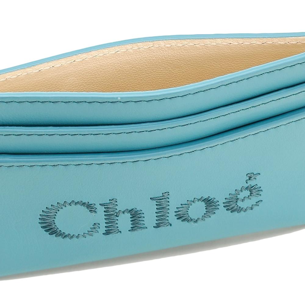 Chloe Logo Embroidered Aqua Card Holder CHC23SP868I10 46K