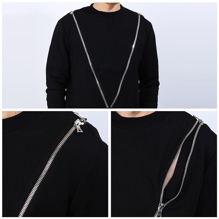 Balmain Diagonal Zip Round Neck Knit Sweater for Men RH13131 J928 0PA