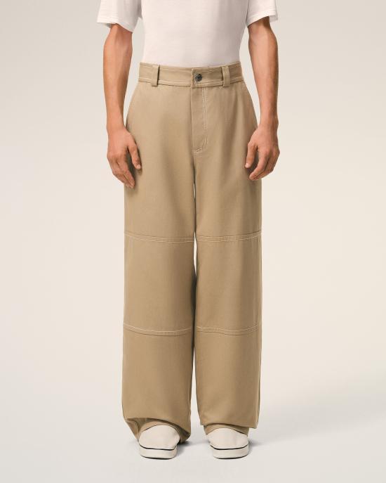 AMI Beige Taupe Cotton Worker Trousers Classic Pants for Men