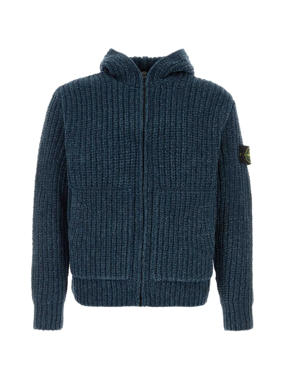 STONE ISLAND Black Wool Zip-Up Knit Sweater