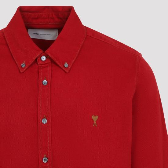 AMI Ruby Red Denim Long Sleeve Shirt