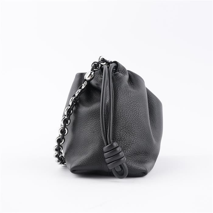 LOEWE Black Leather Medium Flamenco Purse Shoulder Bag