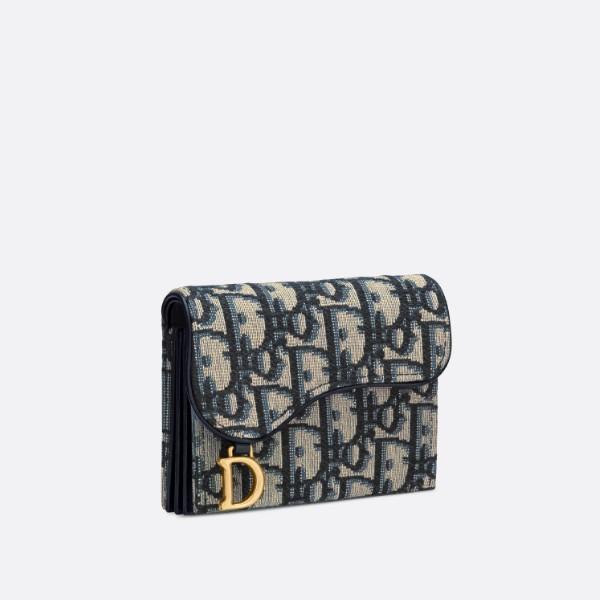 DIOR Oblique Canvas 5-Pocket Card Holder Wallet Navy
