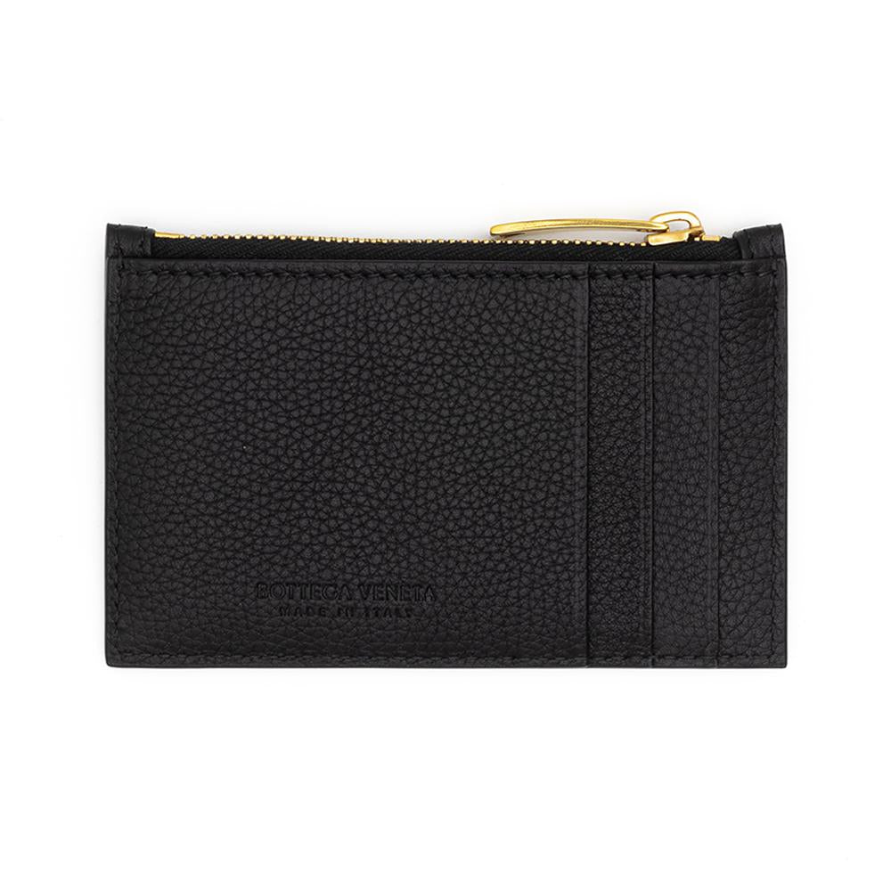 Bottega Veneta Intrecciato Zipper Black Leather Card Holder