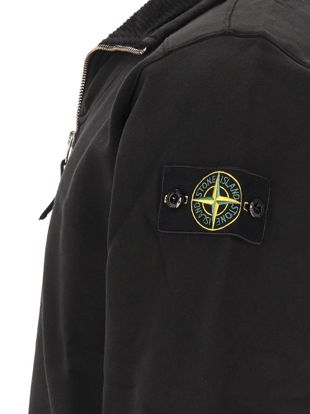 STONE ISLAND Black Cotton Zip-Up Sweatshirt