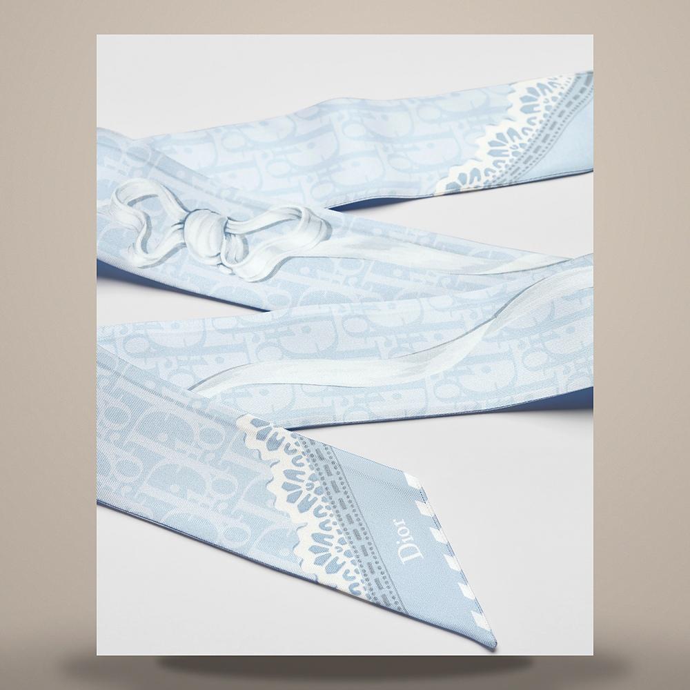 DIOR Light Blue Silk Twill Medallion Mitzah Scarf 62TM106I6045C513
