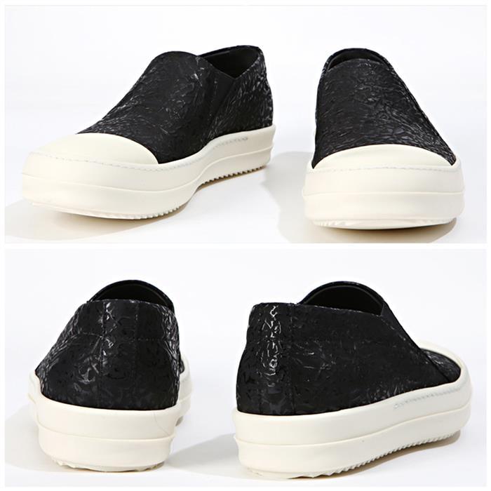 Rick Owens Black Leather Slip-On Low Top Sneakers