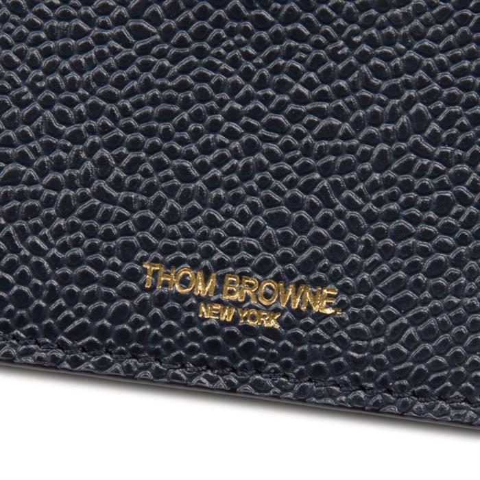 THOM BROWNE Tricolor Tab Diagonal Leather Card Holder Navy