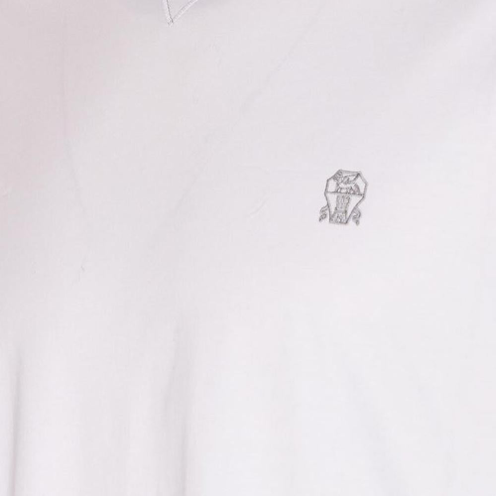 Brunello Cucinelli Logo Print Layered Cotton Jersey Crewneck T-Shirt White