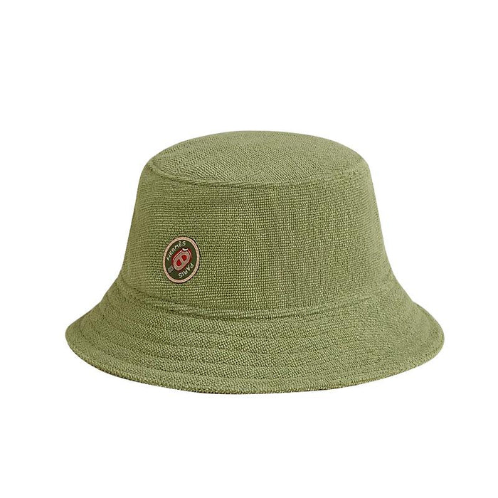 HERMES Khaki Green Woven Patch Plain Bucket Hat Unisex