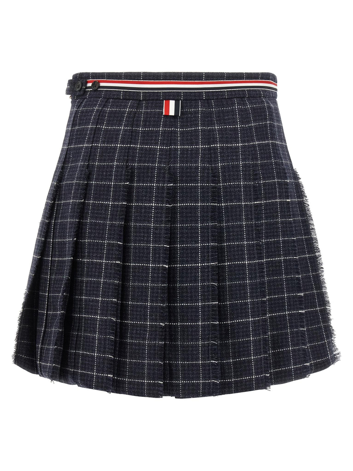 THOM BROWNE Navy Wool Pleated Mini Skirt