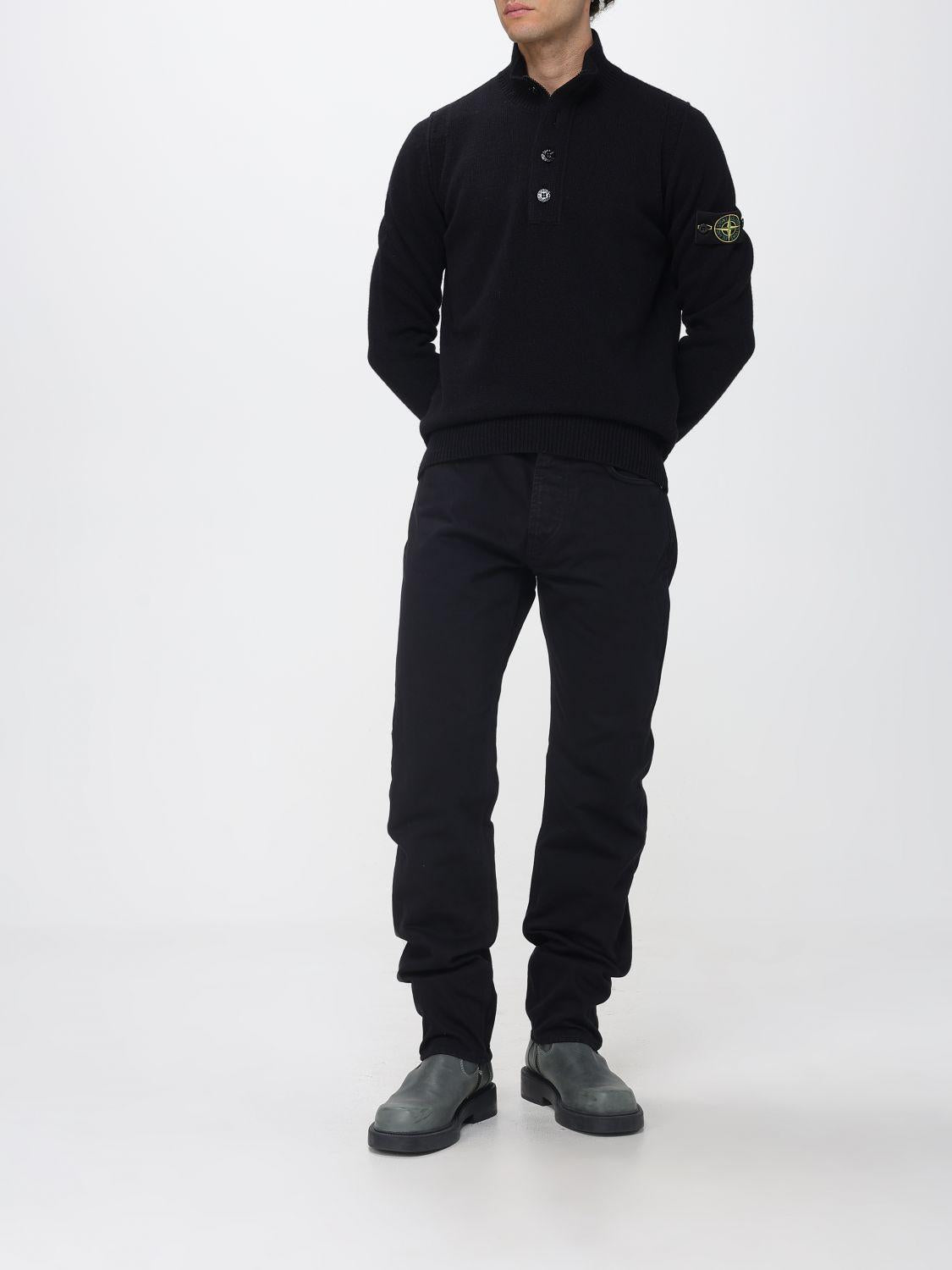 STONE ISLAND Black Wool Turtleneck Knit Sweater