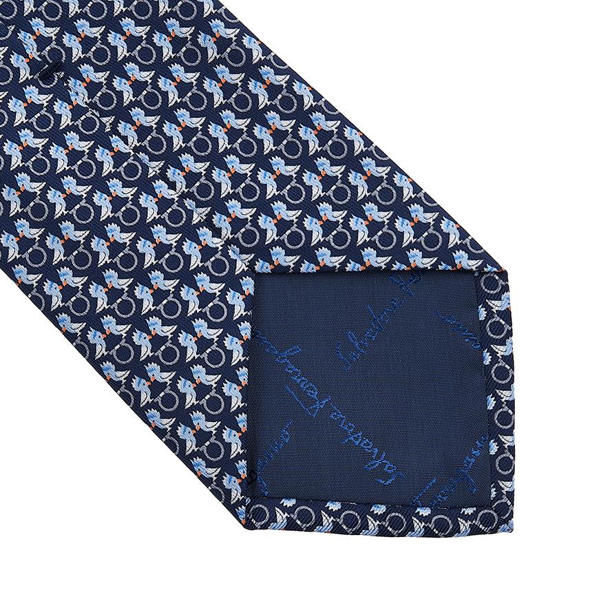 Ferragamo Men’s Bird Print Silk Tie 35 0813 NAVY 0757902