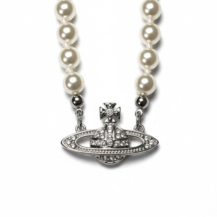 Vivienne Westwood Mini Pearl Bas Relief Silver Necklace
