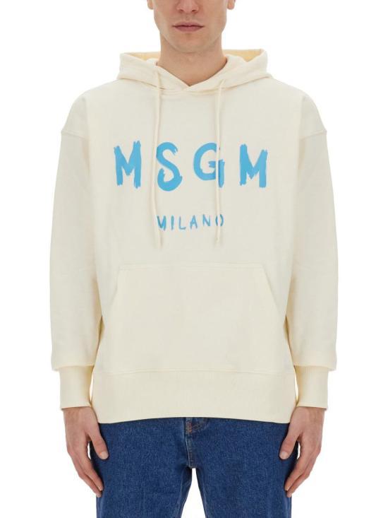 MSGM Ivory Logo Hooded Sweatshirt for Women 3640 MM5152 4700002