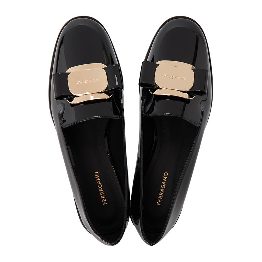 Ferragamo Vara Bow Leather Loafers Black Women C Width 0768944