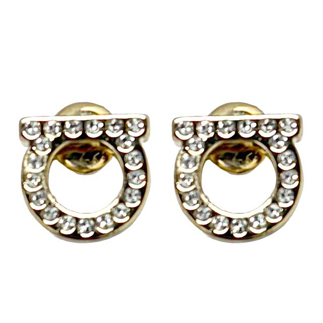 Ferragamo Gancini Crystal Earrings Gold-Tone