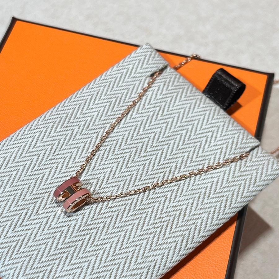 HERMES Mini Pop H Two-Tone White Pink Rose Gold Necklace