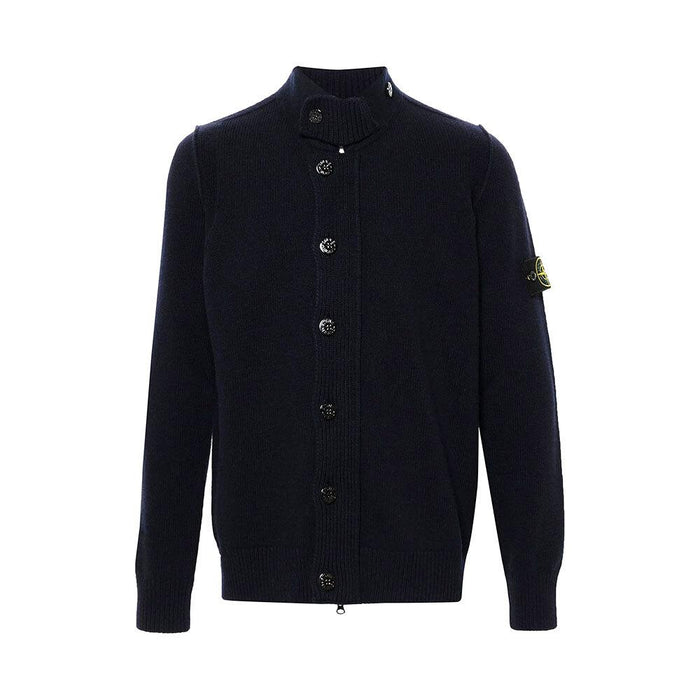 STONE ISLAND Navy Lambswool Knit Cardigan Jacket for Men 5100047