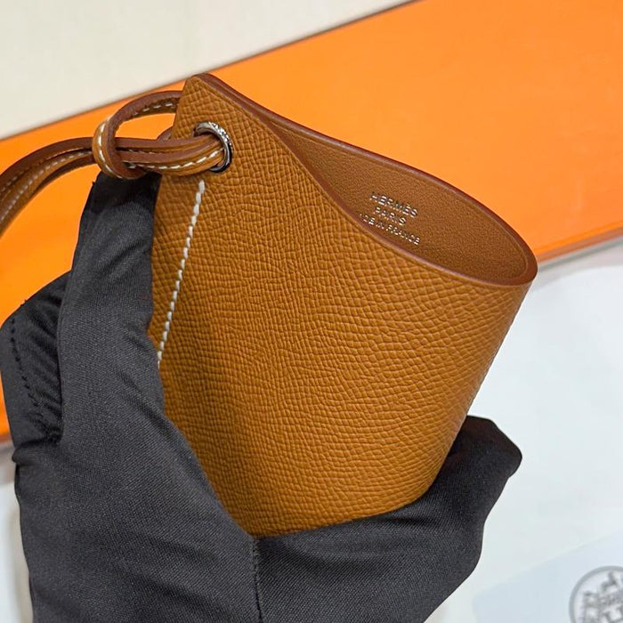 HERMES Gold Brown Epsom Calfskin H Logo Strap Eyeglass Case