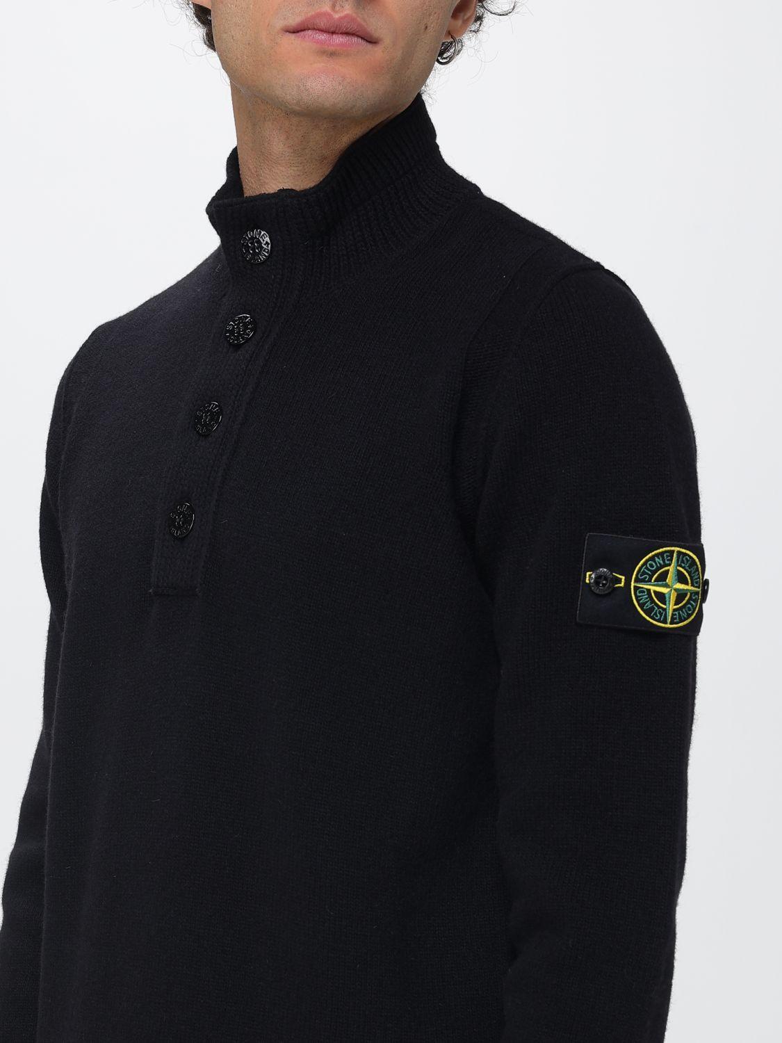 STONE ISLAND Black Wool Turtleneck Knit Sweater