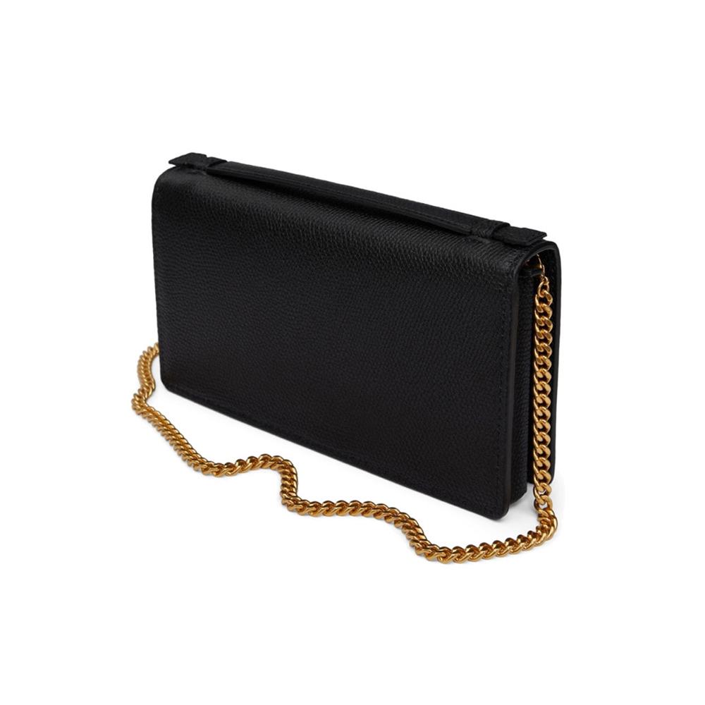 VALENTINO Gold Logo Chain Black Tote Shoulder Bag 7W2P0W42 SNP 0NO