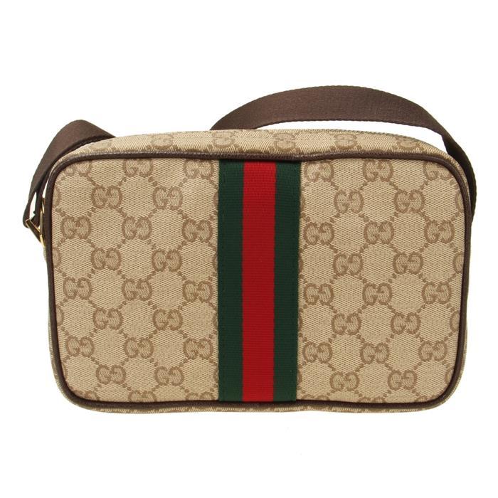 GUCCI GG Web Mini Shoulder Bag Beige/Red Canvas Leather Trim