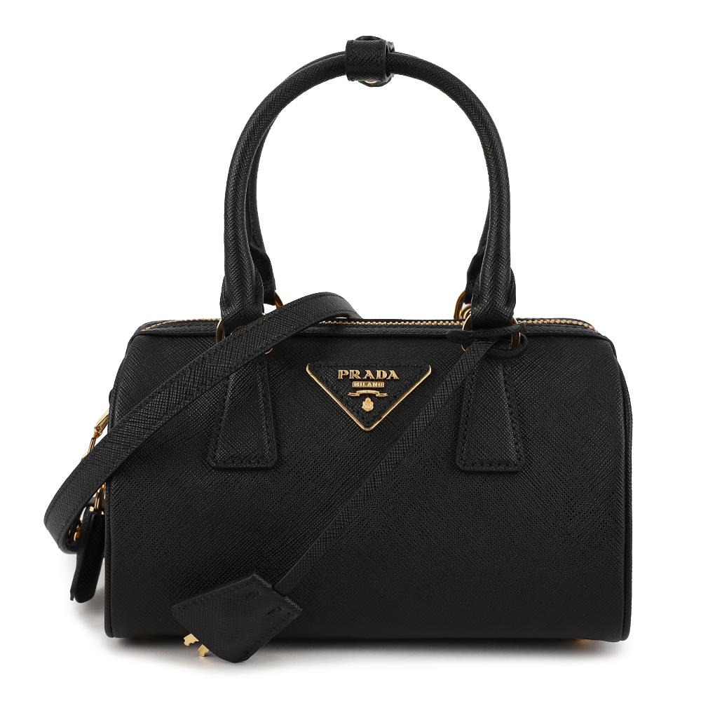 PRADA Saffiano Mini Tote Bag with Triangle Logo Black Leather 1BB846 NZV F0002
