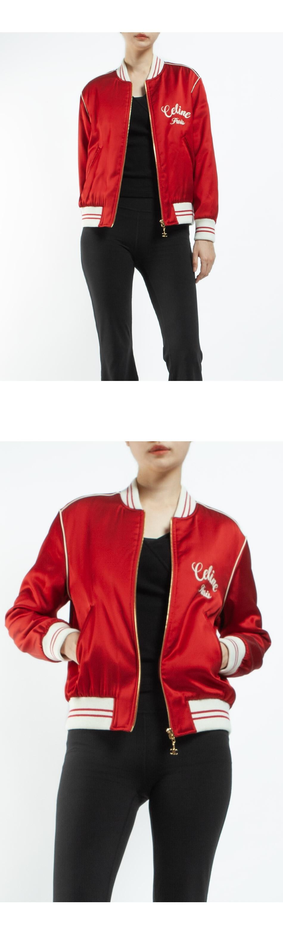 CELINE Embroidered Logo Satin Teddy Bomber Jacket