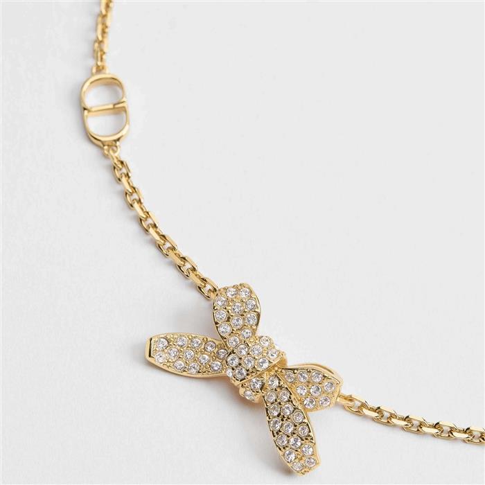 DIOR Delicate Bow Bracelet Gold-Tone Crystal Jewelry