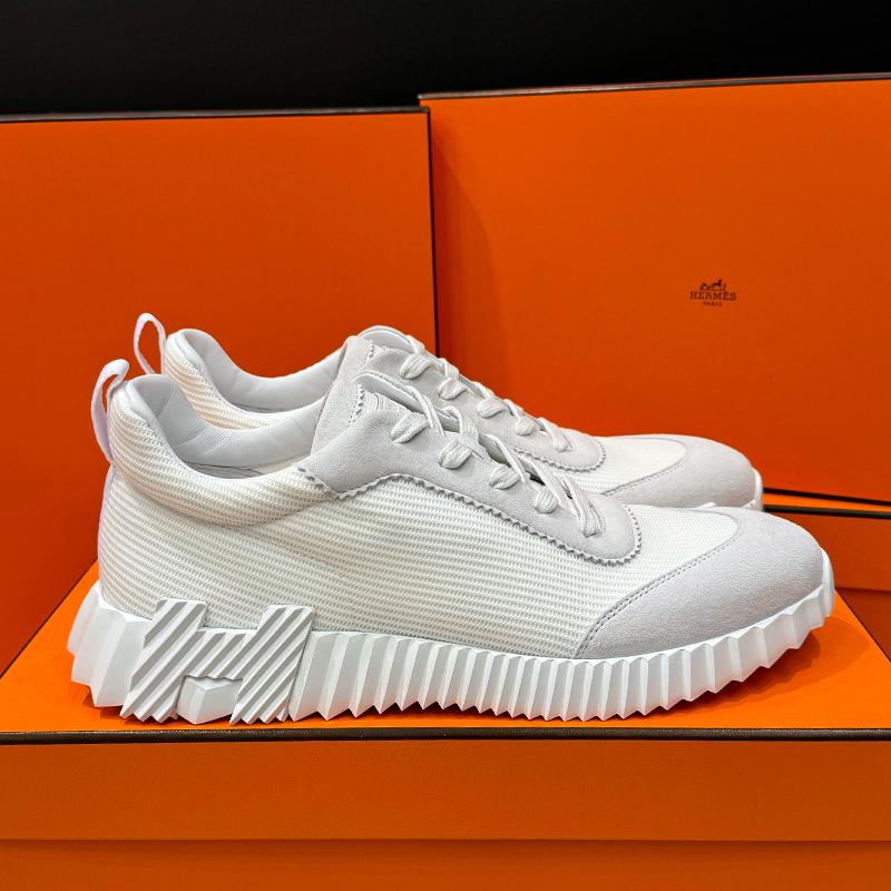HERMES Bouncing White Mesh H Logo Low Top Sneakers for Men