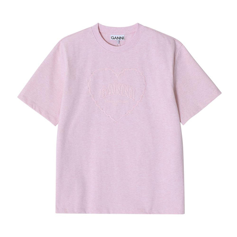 GANNI Heart Crystal Logo Short Sleeve T-Shirt T4090 868