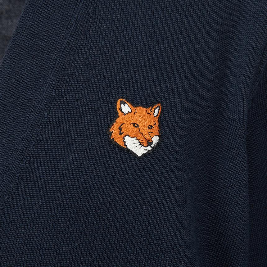 Maison Kitsune Fox Head Logo Men’s Wool Cardigan Navy PM00501 KT1181 0413