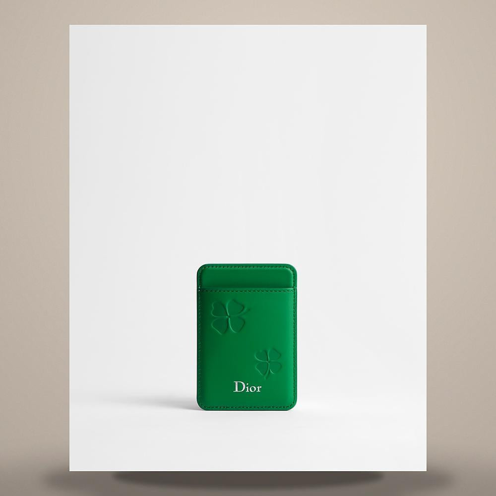 DIOR Bright Green Clover-Embossed Calfskin Magnetic Card Holder 2ESCH203TRF H607