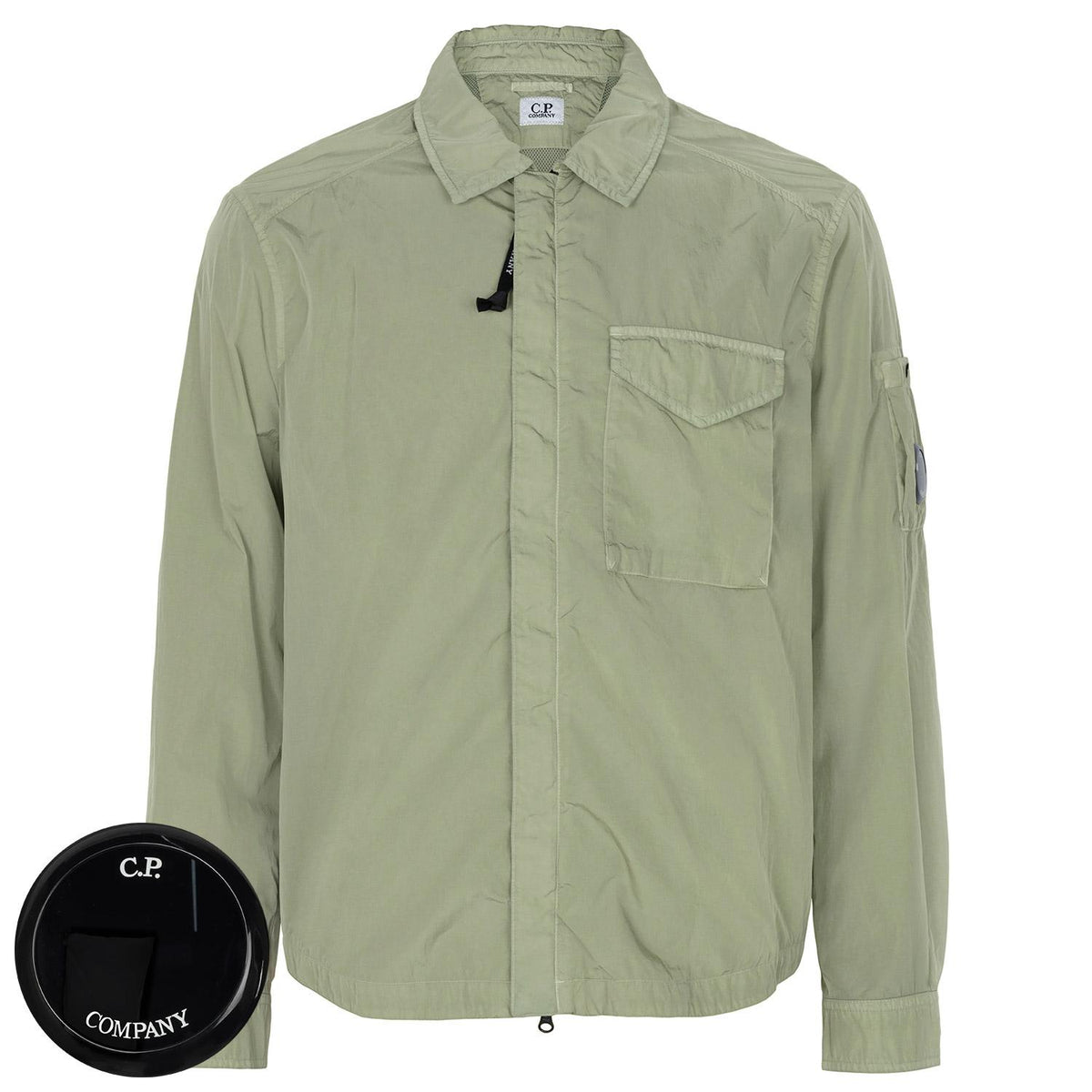 CP Company Moss Gray Chrome-R Zip Up Overshirt Jacket 20CMOS710A 005904G 610
