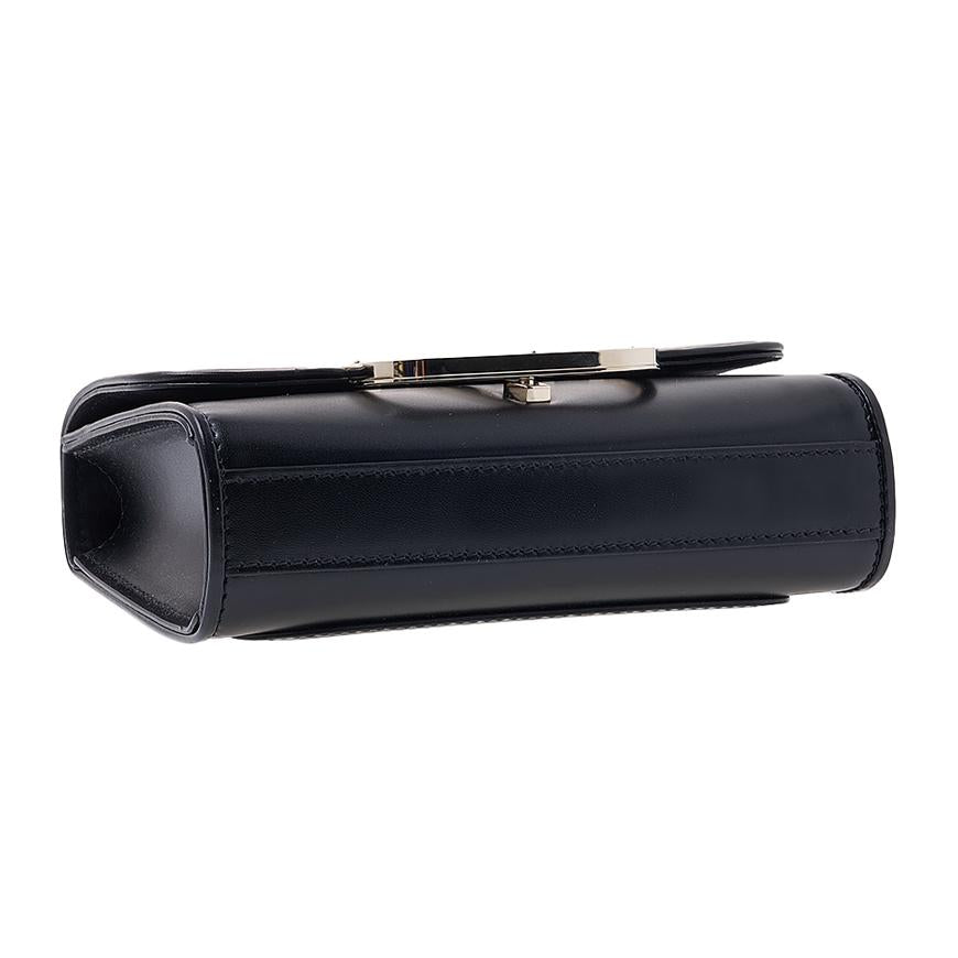 VALENTINO Garavani Signature V Logo Leather Shoulder Bag Black