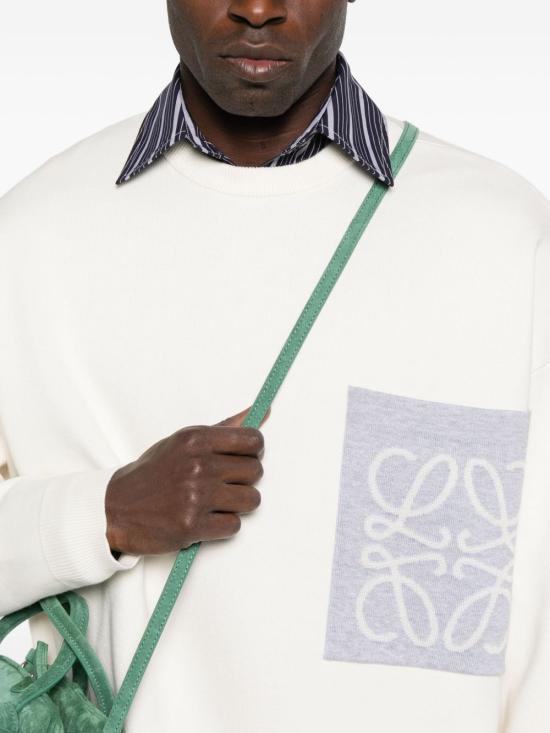 LOEWE Cotton-Blend Anagram Pocket Crewneck Sweater Beige Grey H526 Y14KLS