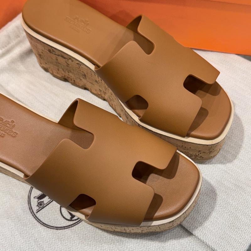 HERMES Brown Calfskin Oasis 30 Wedge Heel Shoes