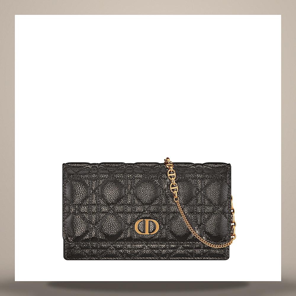 DIOR Black Supple Cannage Calfskin Caro Chain Pouch Crossbody Bag