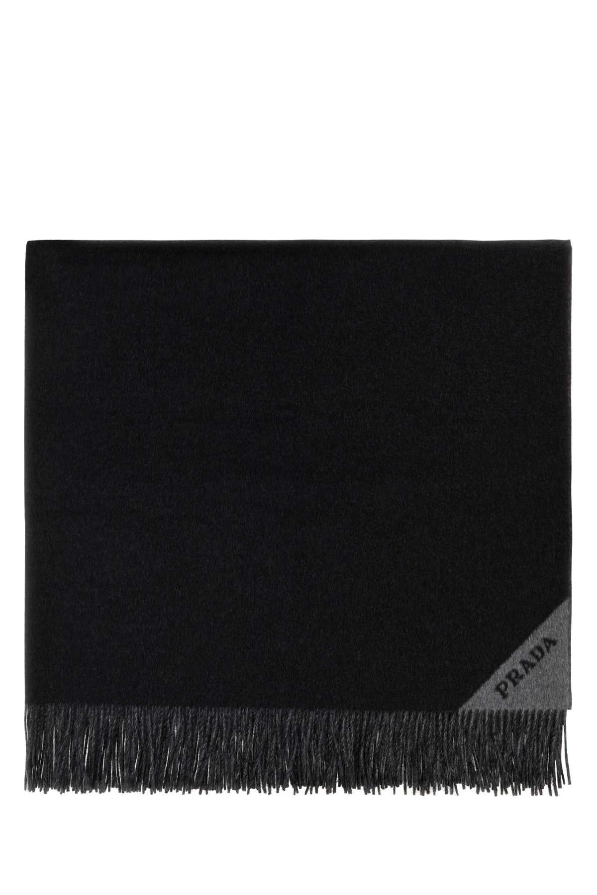 PRADA Wool Blend Fringe Scarf Gray