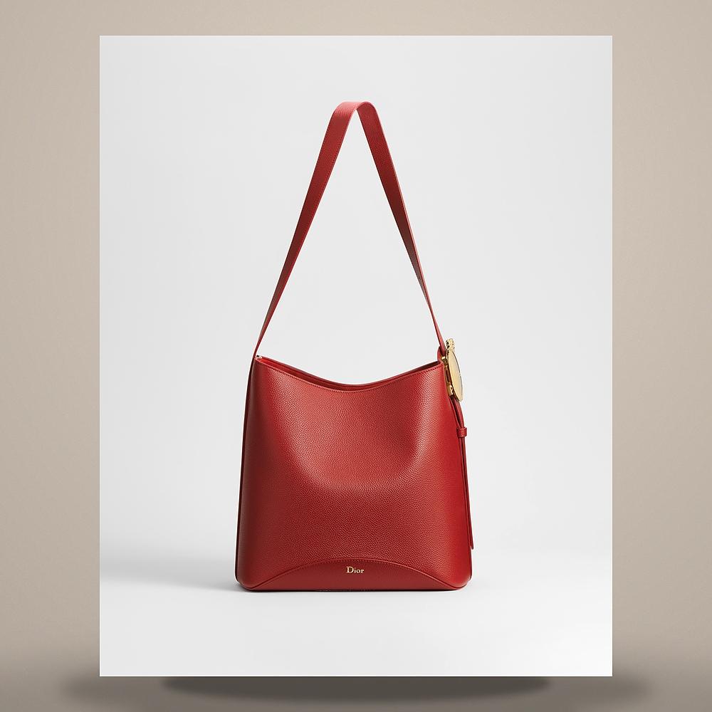 DIOR Medallion Bucket Bag Medium Garance Red Grained Calfskin Cro M1532QUQW M76R