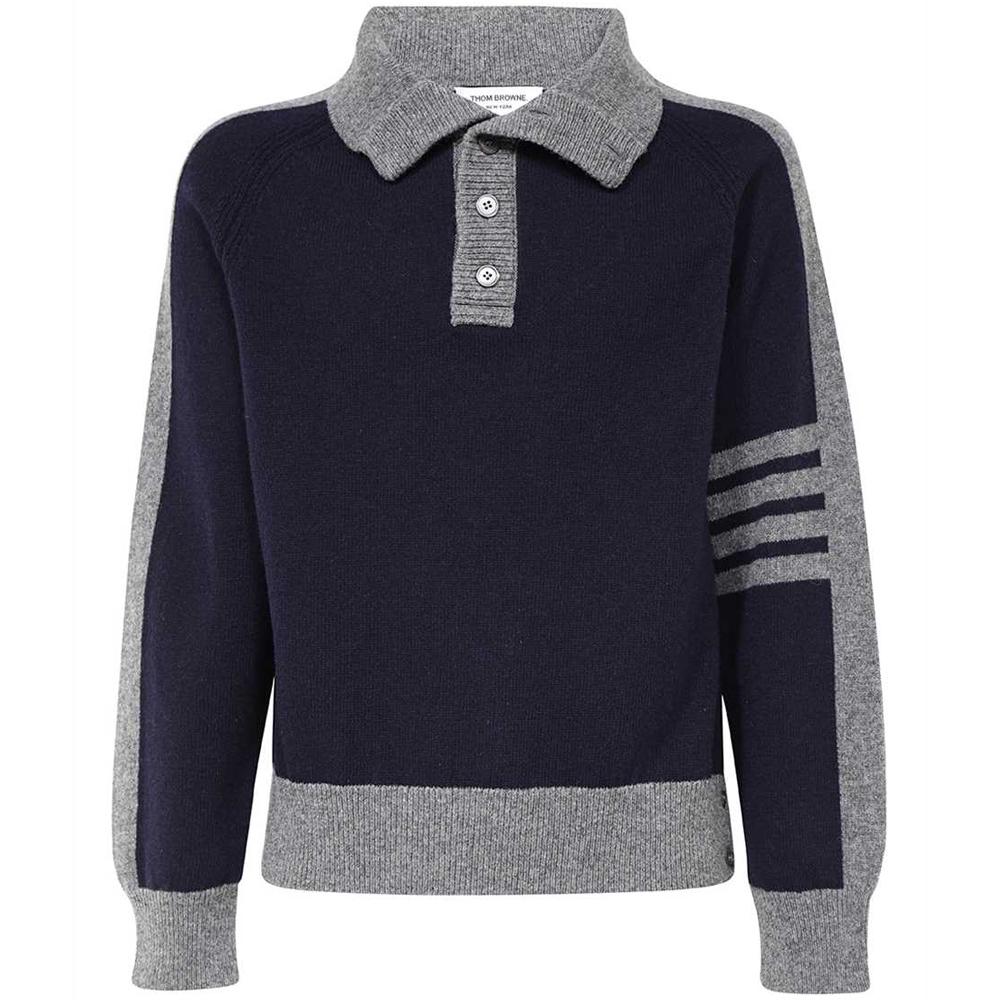 THOM BROWNE Men's Navy Wool Relaxed Fit Sleeve Stripe Crewneck MKA468A Y1026 415