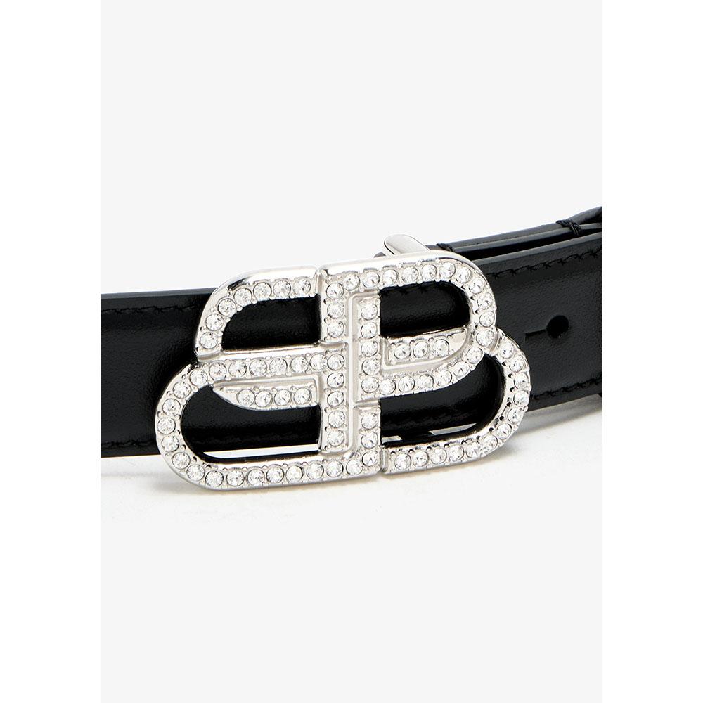 BALENCIAGA BB Logo Thin Leather Belt for Women Black